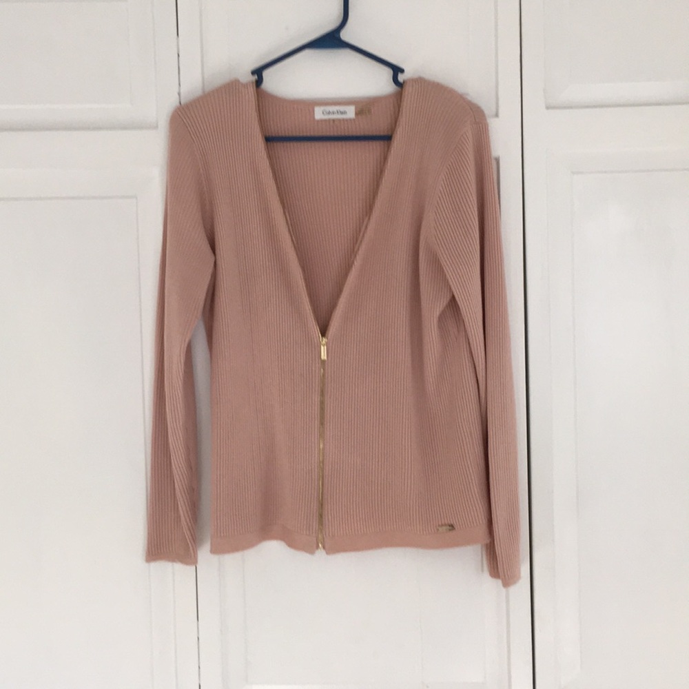 Calvin Klein zip up cardigan, M, pink blush